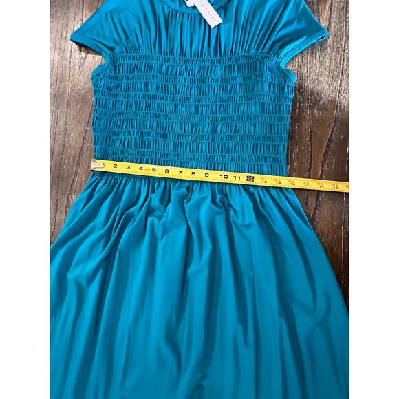 Trina Turk Entertain Women's Jersey Smocked Bodice Midi Dress Tile Blue Size Med - Picture 9 of 13